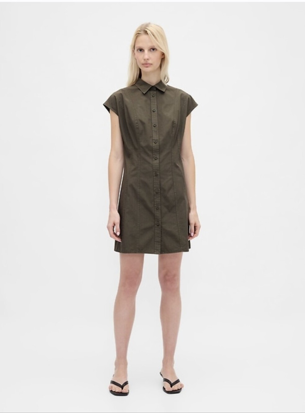 NWT Gap Poplin Seamed Shirtdress Black Moss Green medium shirtdress  button down